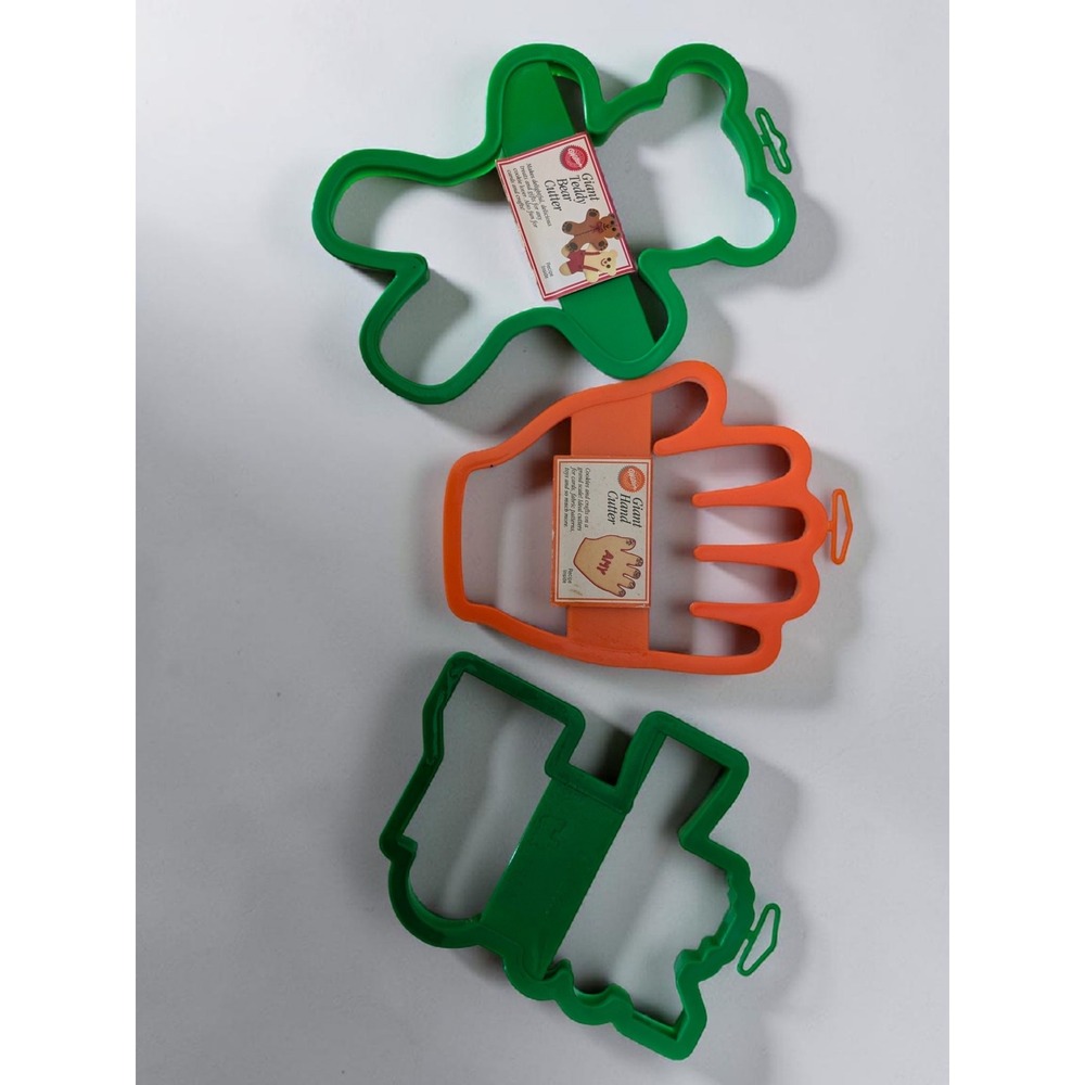 Wilton Giant Cookie Cutter Set 3 Piece Train Teddy Bear Hand Green Orange